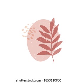 Flat vector illustration. Abstract digital shape with plant isolated on white background. Scandinavian style. Contemporary fantasy print, modern design element. Trendy geometric figure