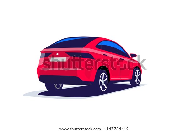 Flat vector illustration of\
an abstract modern red suv car. Back view. Isolated on white\
background.