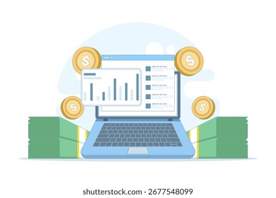 Ilustração de vetor plano do conceito de contabilidade e finanças. Planejamento de negócios, orçamento, trabalho de analistas e cálculo econômico. Design de fundo de banner moderno para contador ou serviços financeiros.