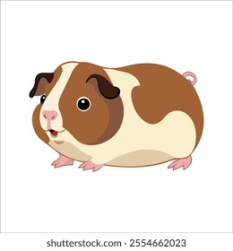 Flat Vector Illustration of Adorable Guinea Pig with Large Eyes and Plump Body