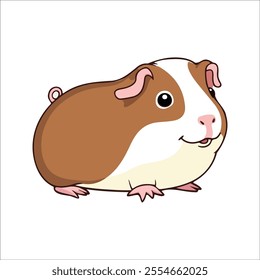 Flat Vector Illustration of Adorable Guinea Pig with Large Eyes and Plump Body