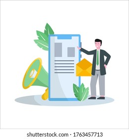 Flat vector illustration of affiliate marketing promotes products and gets a fantastic database and income landing page, ui, mobile app and website