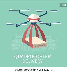 Flat vector illustration of air RC drone. Concept for quadrocopter delivery. Isolated background,flat design.