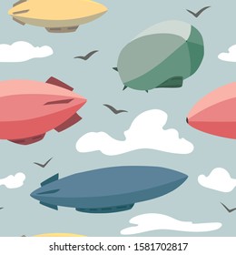 Flat vector illustration with airship background for poster, wrapping, scrapbooking, background, textile for child and handmade.