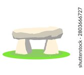 Flat vector illustration of an ancient Korean dolmen made of large stone slabs, isolated on a white background. Perfect for history, archaeology, cultural heritage, education, and travel related designs.
