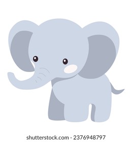 Flat vector illustration. Animals of Africa and safari. Cute elephant on white background 