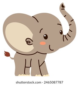 Flat vector illustration. Animals of Africa and safari. Cute elephant on white background 