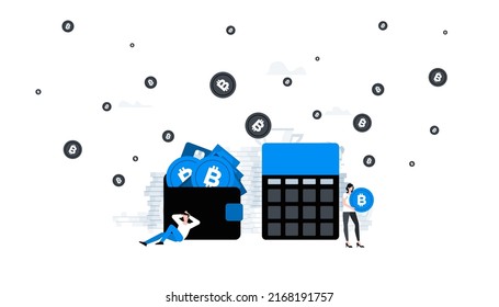 Flat vector illustration. Animation ready duik friendly vector. Conceptual business story. Cryptocurrency exchange, blockchain technology, bitcoin, cryptocurrency mining, digital money market.