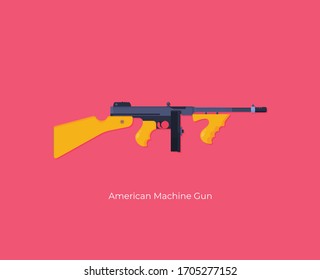 Flat vector illustration of antiquated American Machine Gun.