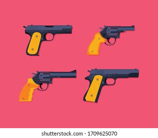 Flat vector illustration of antiquated American Gun.