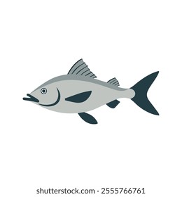 Flat vector illustration of an archerfish with sleek gray body, unique mouth, streamlined shape, minimal design, modern aesthetic