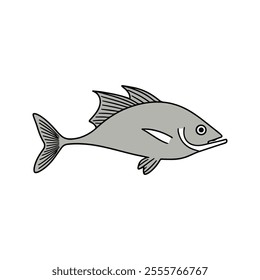 Flat vector illustration of an archerfish with sleek gray body, unique mouth, streamlined shape, minimal design, modern aesthetic