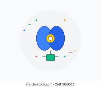 Flat vector illustration of artificial intelligence concept with brain, circuit lines, gear, and microchip. Modern design for technology, automation, and digital innovation.