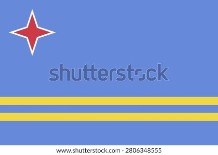 Flat vector illustration of the Aruba flag with blue field, red star, and yellow stripes for Caribbean island symbol design.