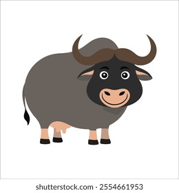 Flat Vector Illustration of Asian Buffalo with Curved Horns, Simplified Design, Modern Minimalist Art