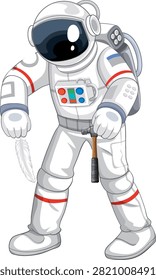 Flat vector illustration of an astronaut in a space suit conducting a physics gravity experiment.