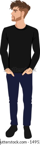 Flat Vector Illustration Attractive Man with Beard and Trendy Hair