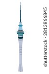 Flat vector illustration of Auckland Sky Tower, isolated New Zealand famous landmark and urban architecture design element