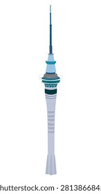 Flat vector illustration of Auckland Sky Tower, isolated New Zealand famous landmark and urban architecture design element