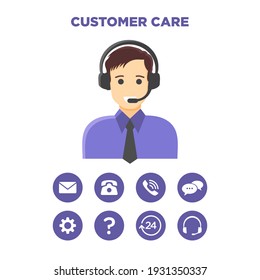Flat vector illustration of an avatar of a customer service officer. Suitable for design element from customer complaint webpage, company hotline, and online help. Support center icon set.