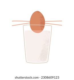 Flat vector illustration of an avocado seed in a glass with water and wooden sticks. Avocado germination at home. Isolated design on a white background.