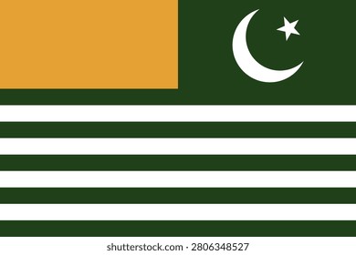 Flat vector illustration of the Azad Kashmir flag with green field, white stripes, yellow canton, crescent, and star for regional symbol design.