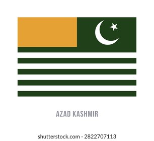 Flat vector illustration of the Azad Kashmir flag with green field, white stripes, yellow canton, crescent, and star for regional symbol design.