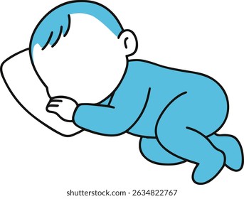 Flat Vector Illustration of a Baby Sleeping Peacefully on a Pillow – White Background
