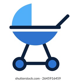 Flat vector illustration of a baby stroller, perfect for designs related to newborns, parenting, childcare, or baby products. Ideal for web design, apps, and print materials.