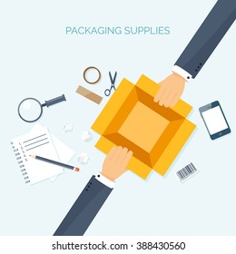 Flat vector illustration backgrounds set. International delivery , worldwide postage. Emailing ,online shopping. Envelope ,package.