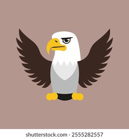 Flat Vector Illustration of Bald Eagle with White Head and Dark Brown Wings