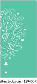 Flat vector illustration of balloon from calligraphic "love" on turquoise background for Valentine`s Day cards, wedding design and decoration, greetings, invitations, banners, flyers, posters, web.