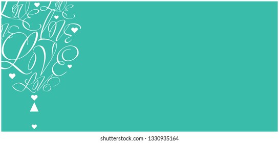 Flat vector illustration of balloon from calligraphic "love" on greenish blue background for Valentine`s Day cards, invitations, greetings, wedding design and decoration, posters, banners, prints, web