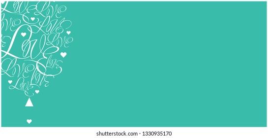 Flat vector illustration of balloon from calligraphic "love" on greenish blue background for Valentine`s Day cards, invitations, greetings, wedding design and decoration, prints, posters, banners, web