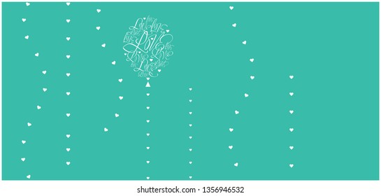 Flat vector illustration of balloon from calligraphic "love" on turquoise background for Valentine`s Day cards, posters, banners, wedding design and decoration, invitations, greetings, prints, web.