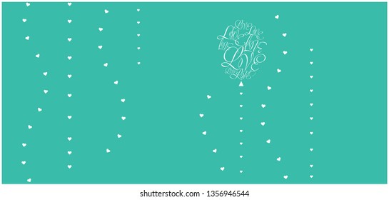Flat vector illustration of balloon from calligraphic "love" on turquoise background for Valentine`s Day cards, posters, invitations, greetings, wedding design and decoration, banners, prints, web.