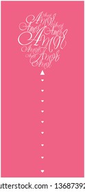 Flat vector illustration of balloon from calligraphic "AMOR"- mean LOVE, written in Spanish, on pink background for wedding design, Valentine`s Day cards, posters, prints, invitations, greetings, web.