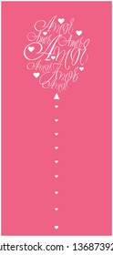 Flat vector illustration of balloon from calligraphic "AMOR"- mean LOVE, written in Spanish, on pink background for wedding design, Valentine`s Day cards, posters, invitations, greetings, prints, web.