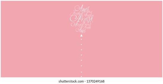 Flat vector illustration of balloon from calligraphic "AMOR"- mean LOVE, written in Spanish, on pale pink background for Valentine`s Day cards, invitations, greetings, prints, wedding design, web. 