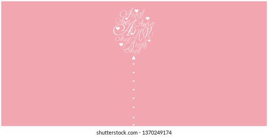 Flat vector illustration of balloon from calligraphic "AMOR"- mean LOVE, written in Spanish, on pale pink background for wedding design, Valentine`s Day cards, prints, greetings, invitations, web.