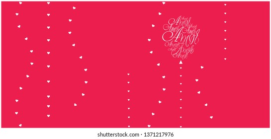 Flat vector illustration of balloon from calligraphic "AMOR"- mean LOVE, written in Spanish, on red background for wedding design, Valentine`s Day cards, posters, prints, invitations, greetings, web.