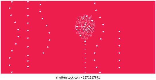 Flat vector illustration of balloon from calligraphic "AMOR"- mean LOVE, written in Spanish, on red background for wedding design, Valentine`s Day cards, posters, greetings, invitations, prints, web.