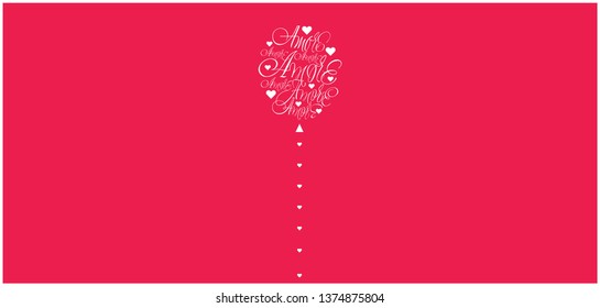 Flat vector illustration of balloon from calligraphic "AMORE"- mean LOVE, written in Italian, on red background for Valentine`s Day cards, greetings, invitations, posters, prints, wedding design, web.