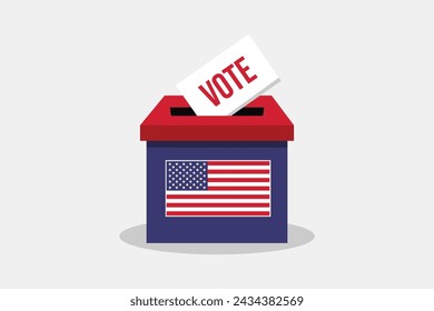 A flat vector illustration of a Ballot Box. USA presidential elections. Every Vote Counts! November 5, 2024.