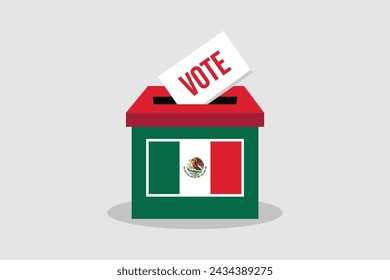 A flat vector illustration of a Ballot Box. Mexico General elections. Every Vote Counts. June, 2024.