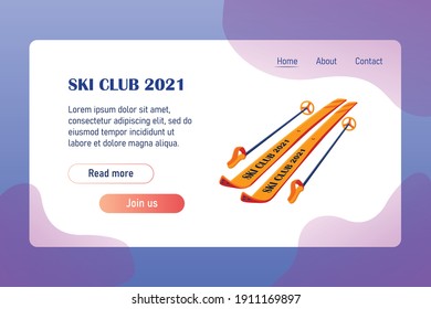 Flat Vector Illustration, Banner for site. Ski club flyer. Ski club 2021