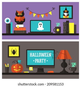 Flat vector illustration banners for Halloween office party