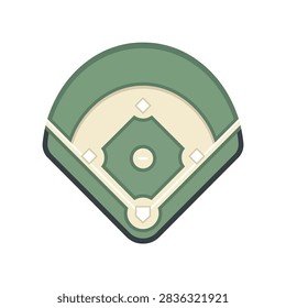 A flat vector illustration of a baseball field viewed from directly above, showing the diamond, bases, and outfield grass.