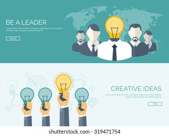 Flat vector illustration. Be a leader. Ideas generating. Creativity and teamwork.