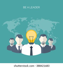 Flat vector illustration. Be a leader. Ideas generating. Creativity and teamwork.